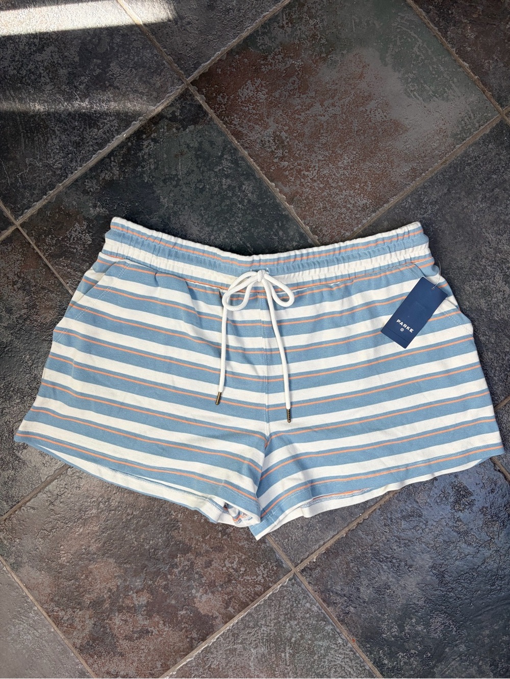 Parke x Target Women's Blue, White & Tan Striped Drawstring Athletic Shorts
